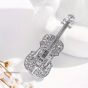 Elegant Silver Violin Brooch